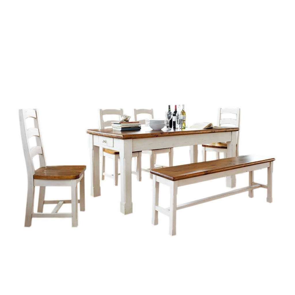 Massivholz-Essgruppe in Weiß Landhausstil (6-teilig)