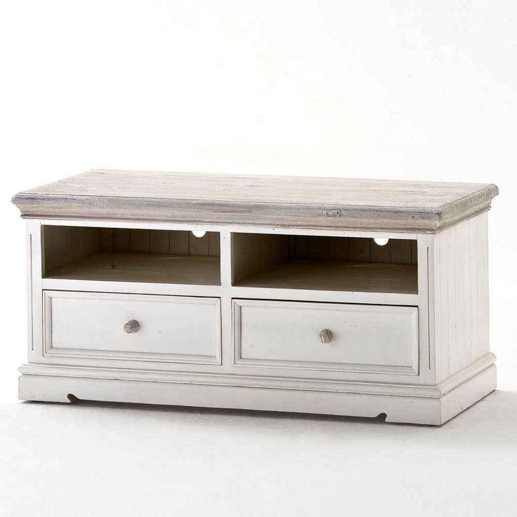 TV-Tisch aus weißem Kieferholz Shabby Chic