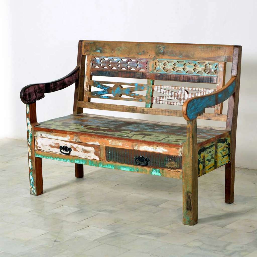 Massivholzbank bunt in Shabby Chic Recyclingholz