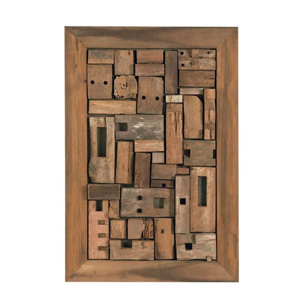 Wand Skulptur aus Teakholz Stücken Handgefertigt
