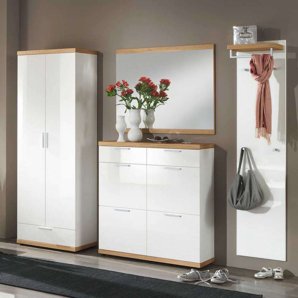 Dielenmöbel in Weiß Hochglanz Eiche furniert (4-teilig)