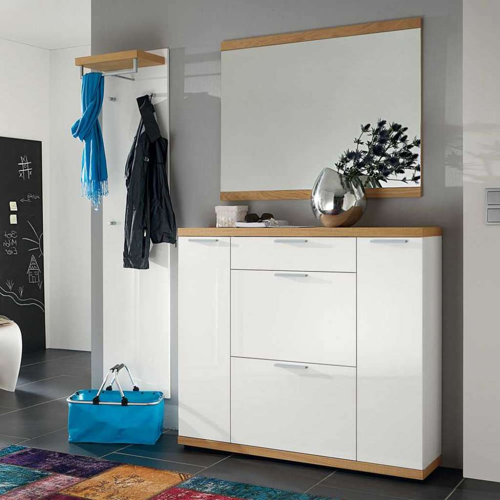 Garderobenmöbel Set mit Spiegel Eiche furniert (3-teilig)