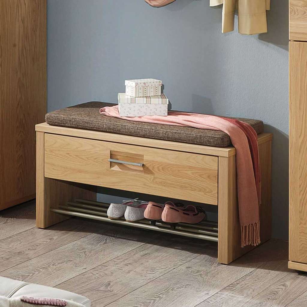 Garderobenbank mit Schuhablage Wildeiche Massivholz