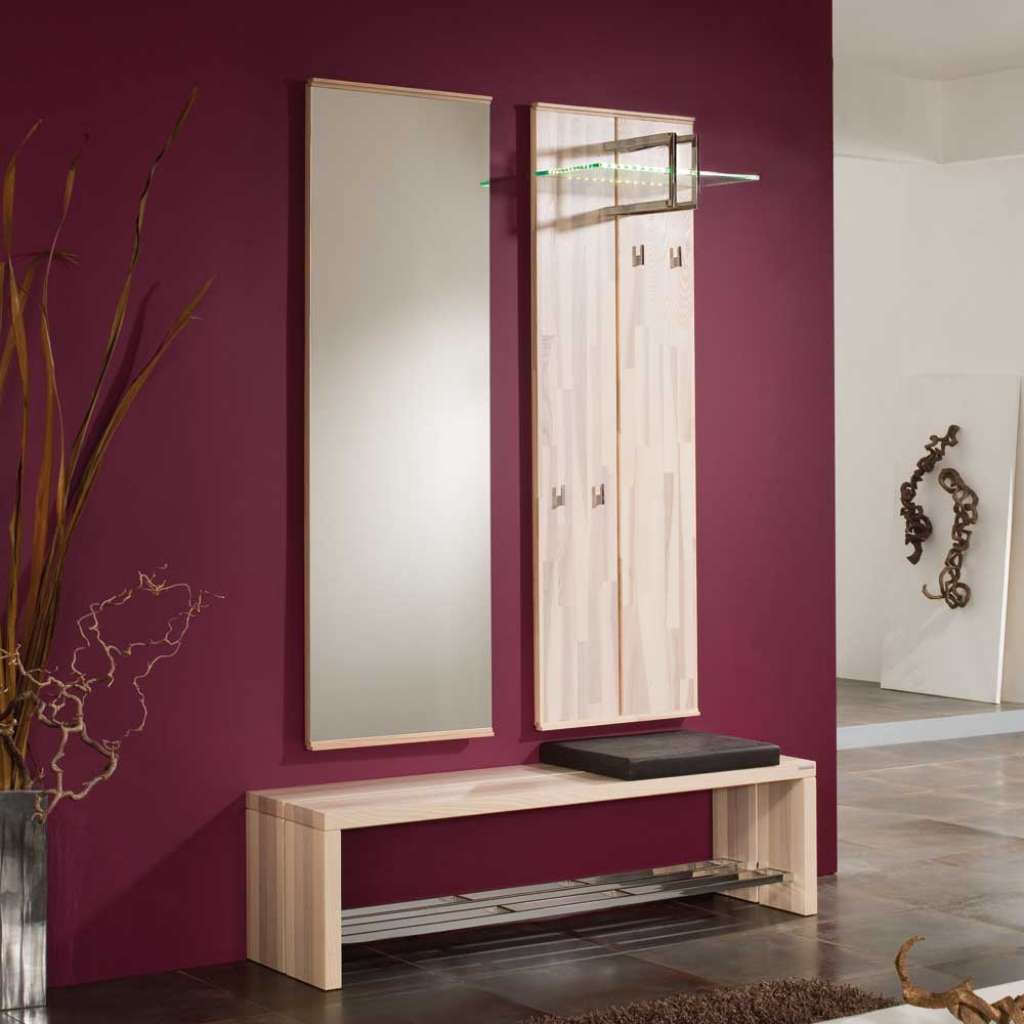 Garderoben Set mit Bank und Spiegel Massivholz (3-teilig)