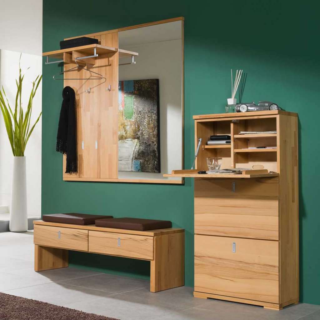 Flurmöbel Set aus Kernbuche Massivholz mit Sekretär (4-teilig)