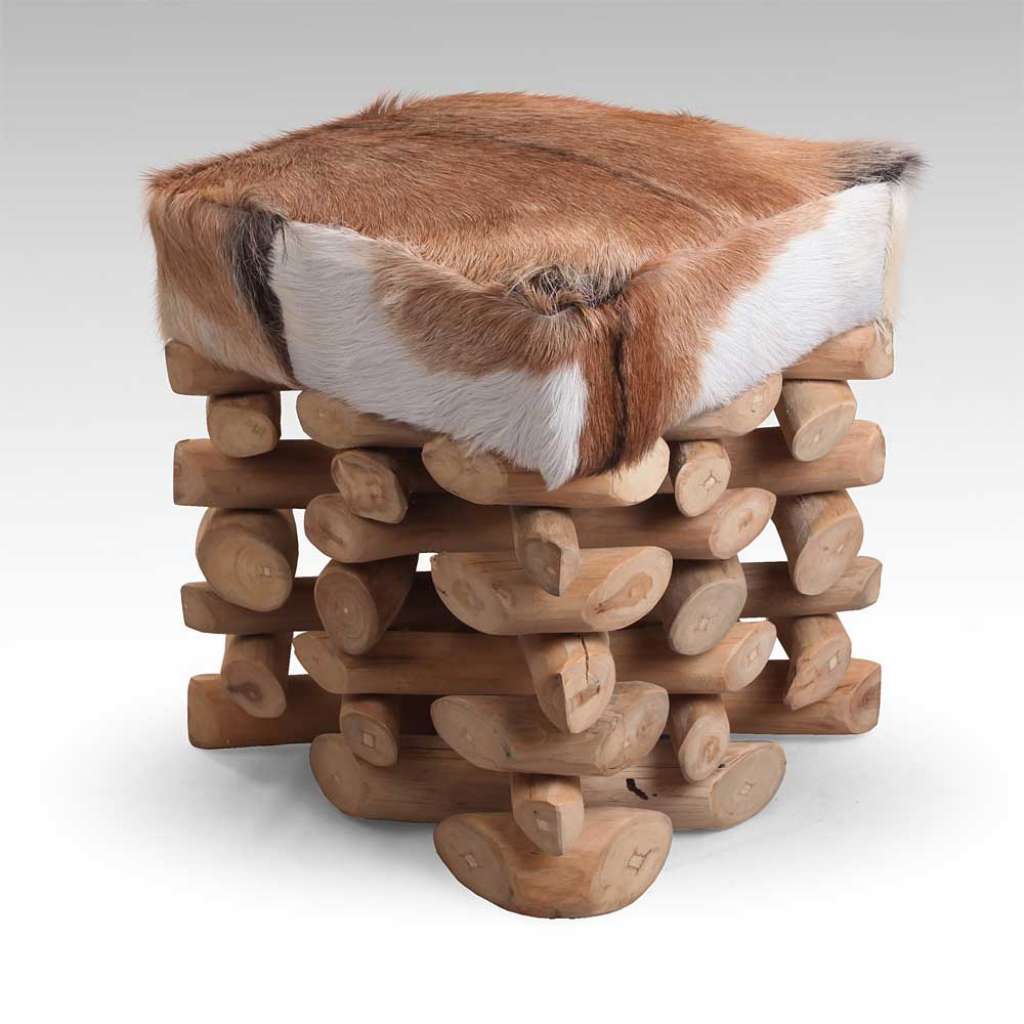 Hocker mit Ziegenfell Teak