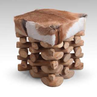 Hocker mit Ziegenfell Teak