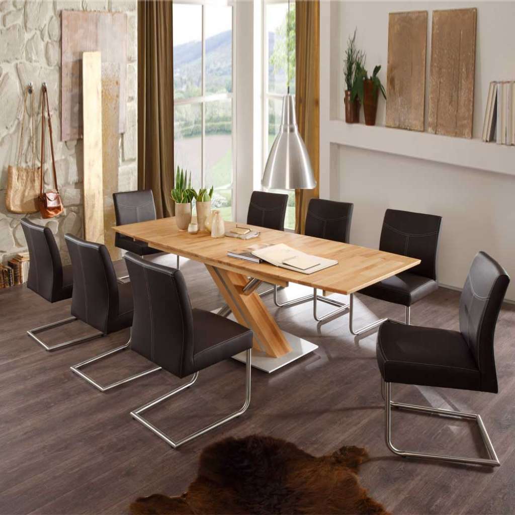 Moderne Essgruppe aus Kernbuche Massivholz mit 8 Stühlen (9-teilig)