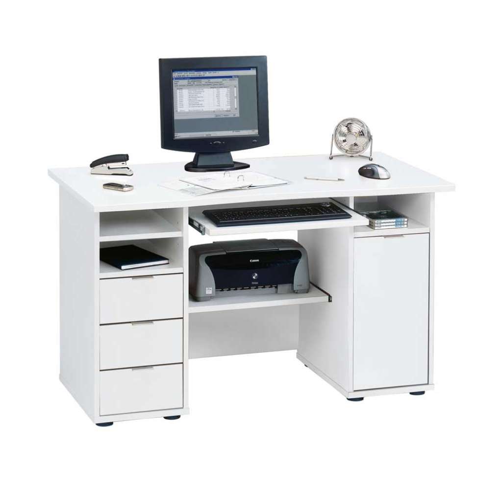 Computer Schreibtisch in Weiß mit Tastaturauszug