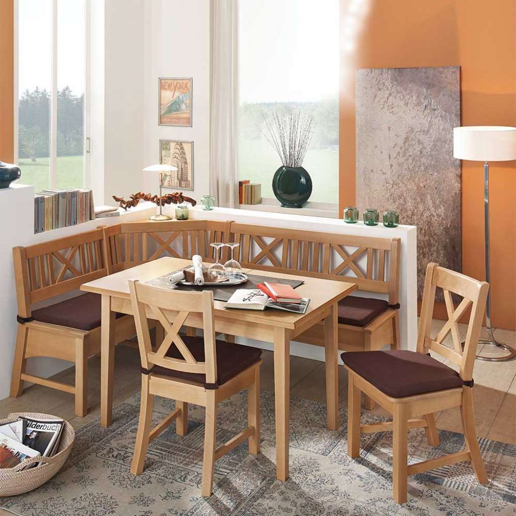 Essecke mit Ausziehtisch Buche Massivholz (4-teilig)