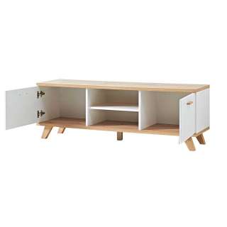 TV Lowboard in Weiß Eiche Dekor