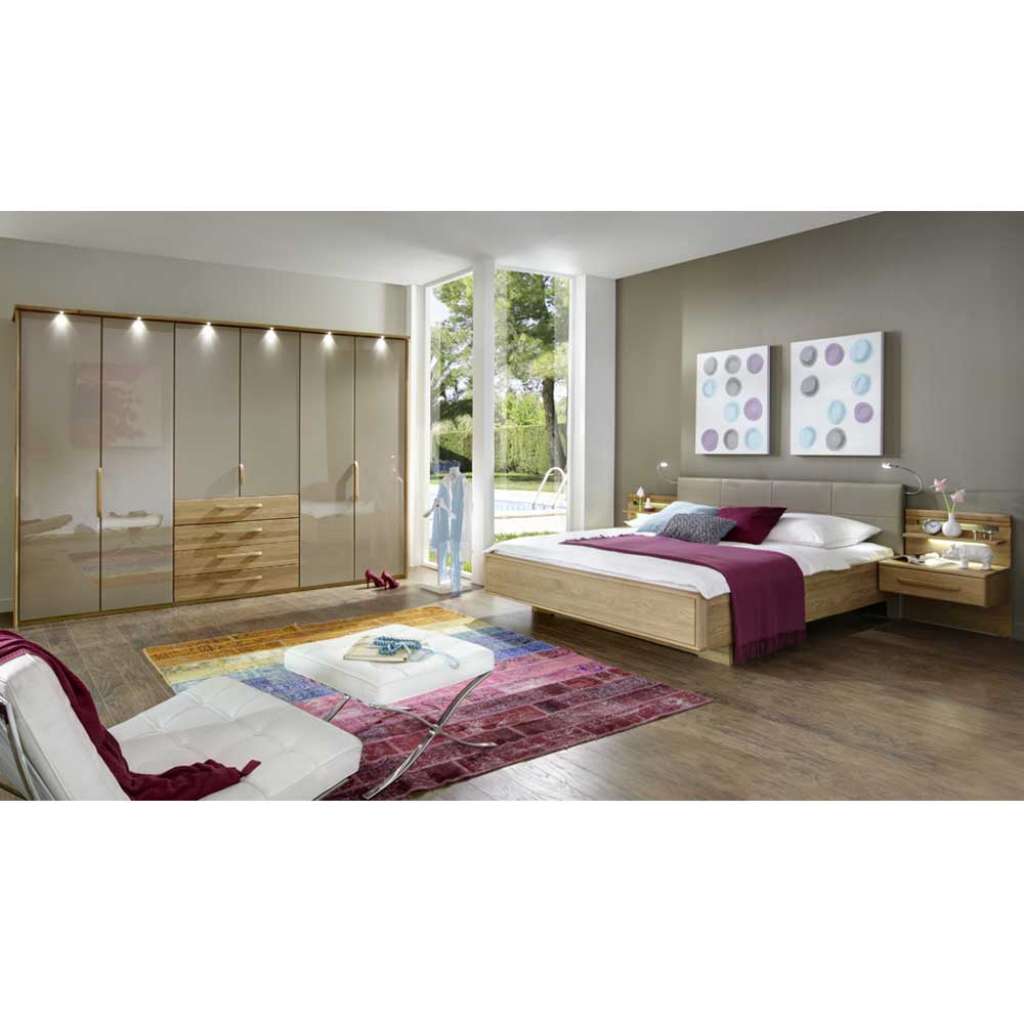 Schlafzimmerset in Beige mit Eiche Massivholz (4-teilig)