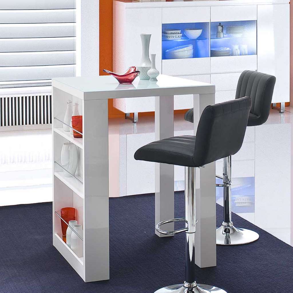 Hochglanz Bartisch in Weiß 80 cm