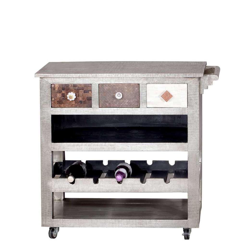 Servierwagen mit Weinregal Silber