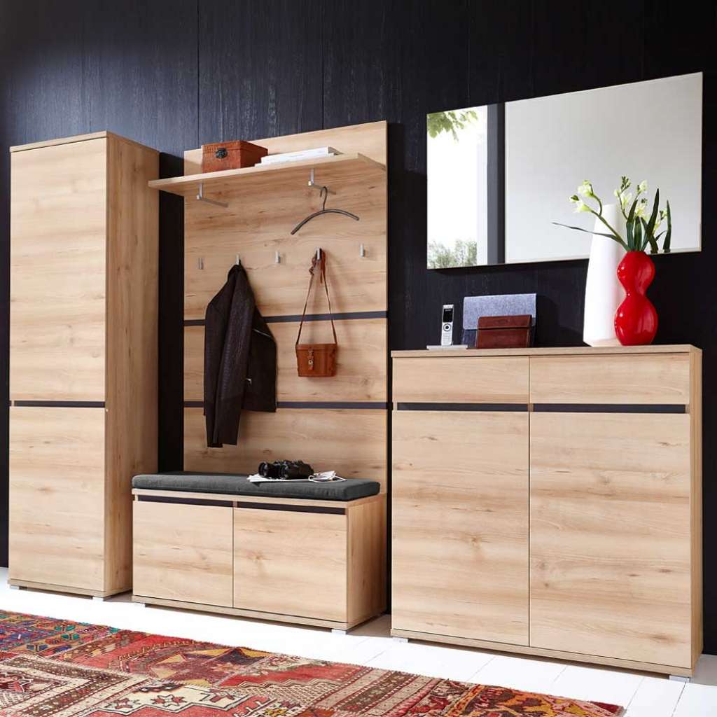 Garderobenmöbel Set in Buche Dekor mit Bank (6-teilig)