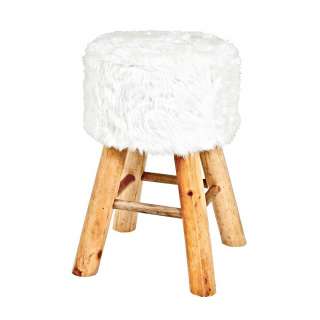 Sitzhocker in Weiß Kunstfell