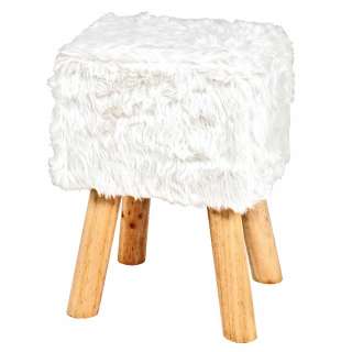 Hocker in Weiß Kunstfell