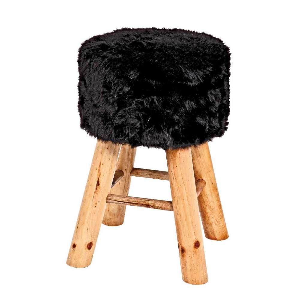 Hocker in Schwarz Kunstfell