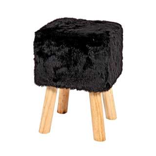 Hocker in Felloptik Schwarz