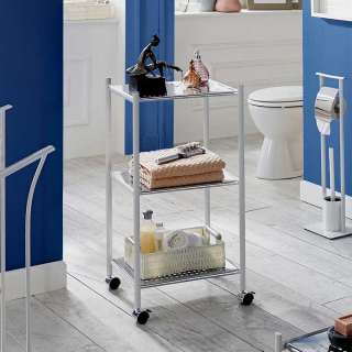Badezimmer Regal mit Rollen Weiß Hochglanz