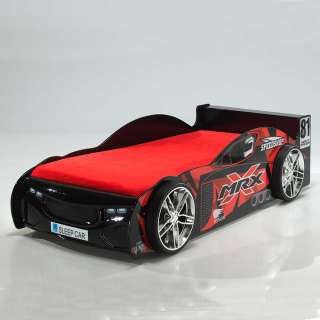 Rennautobett in Rot Schwarz Lattenrost