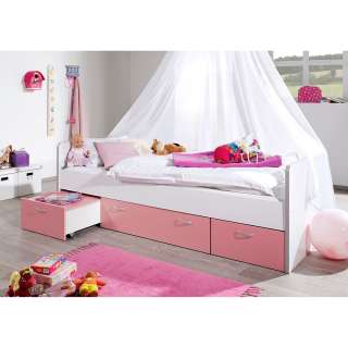 Mädchenbett in Weiß Pink Schubladen