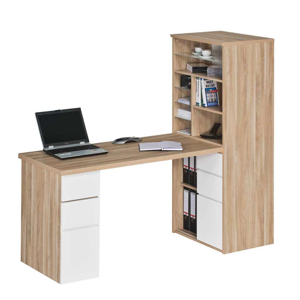 Schreibtisch mit Regalwand Eiche Sonoma Weiß