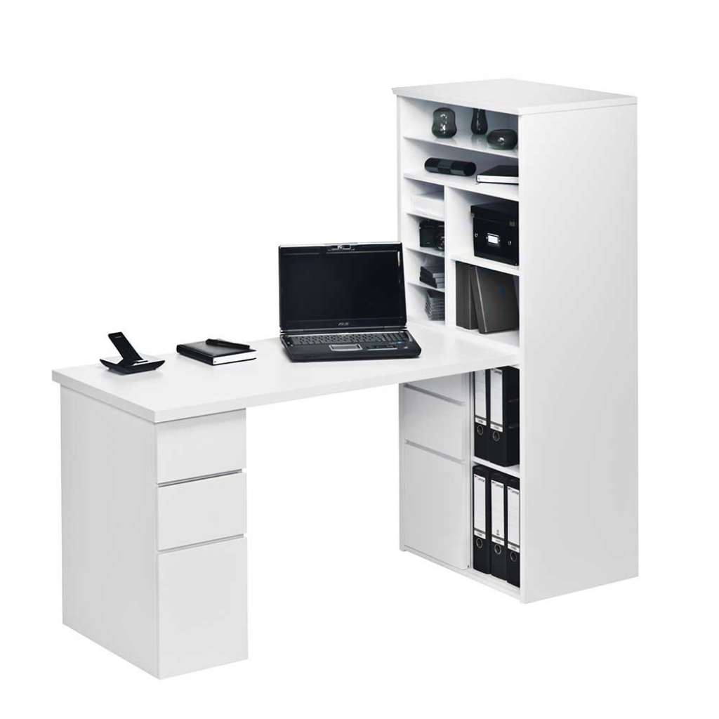 Schreibtisch mit Regal Weiß Hochglanz
