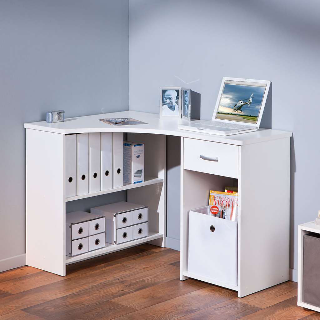 Eck Schreibtisch in Weiß kaufen