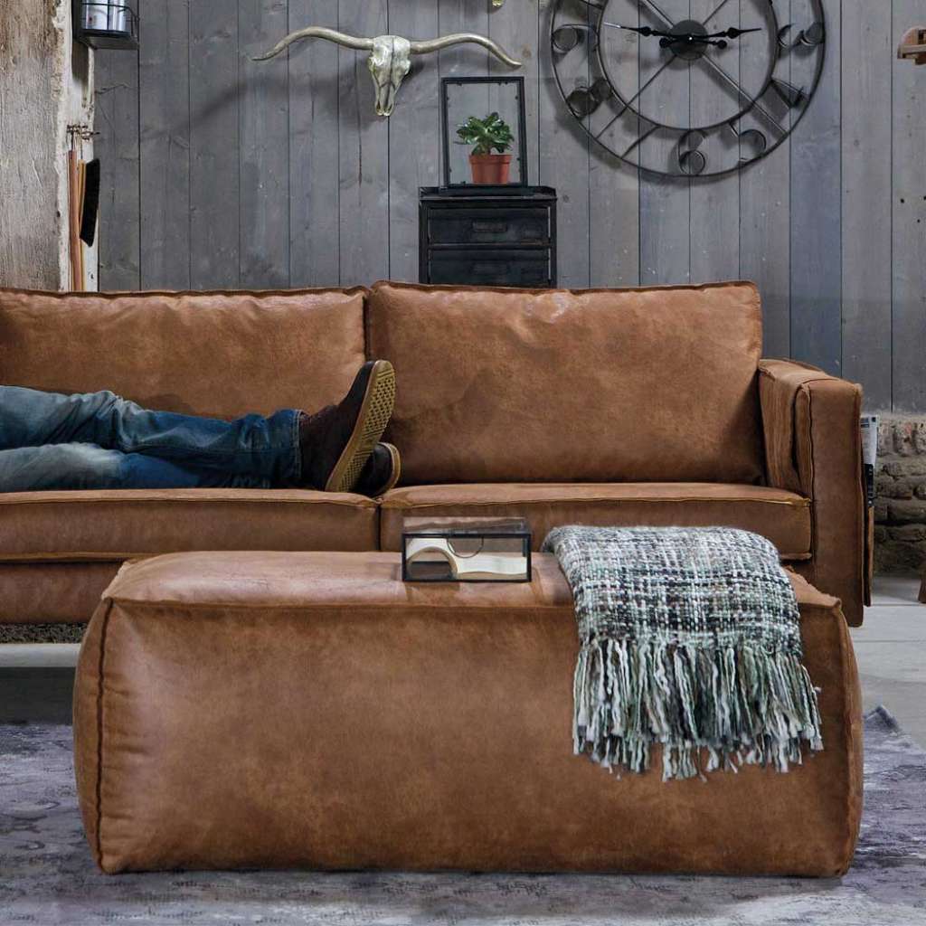 Leder Hocker in Cognac Braun Sofa