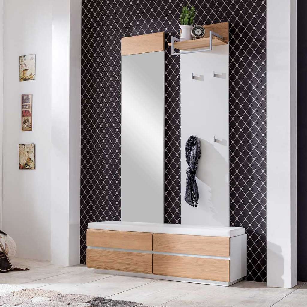Garderobenmöbel Set in Weiß Wildeiche Bianco (3-teilig)