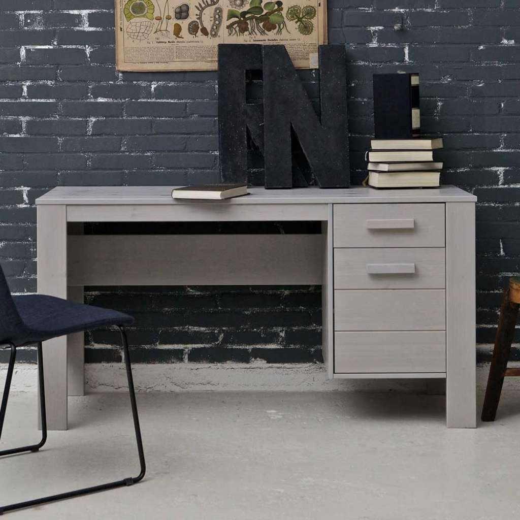 Jugendzimmer Schreibtisch in Grau Kiefer Massivholz