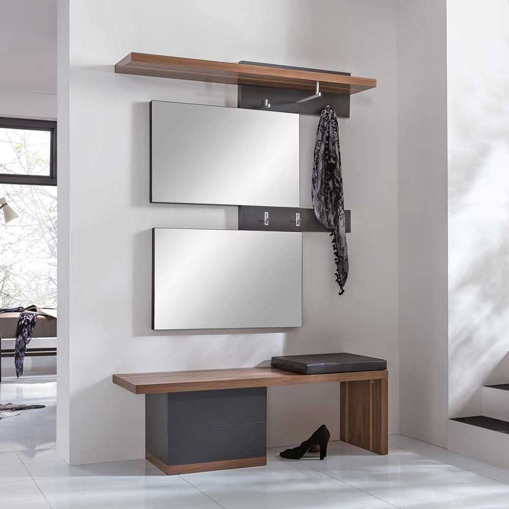 Garderobenset mit Nussbaum furniert Granit Grau (5-teilig)