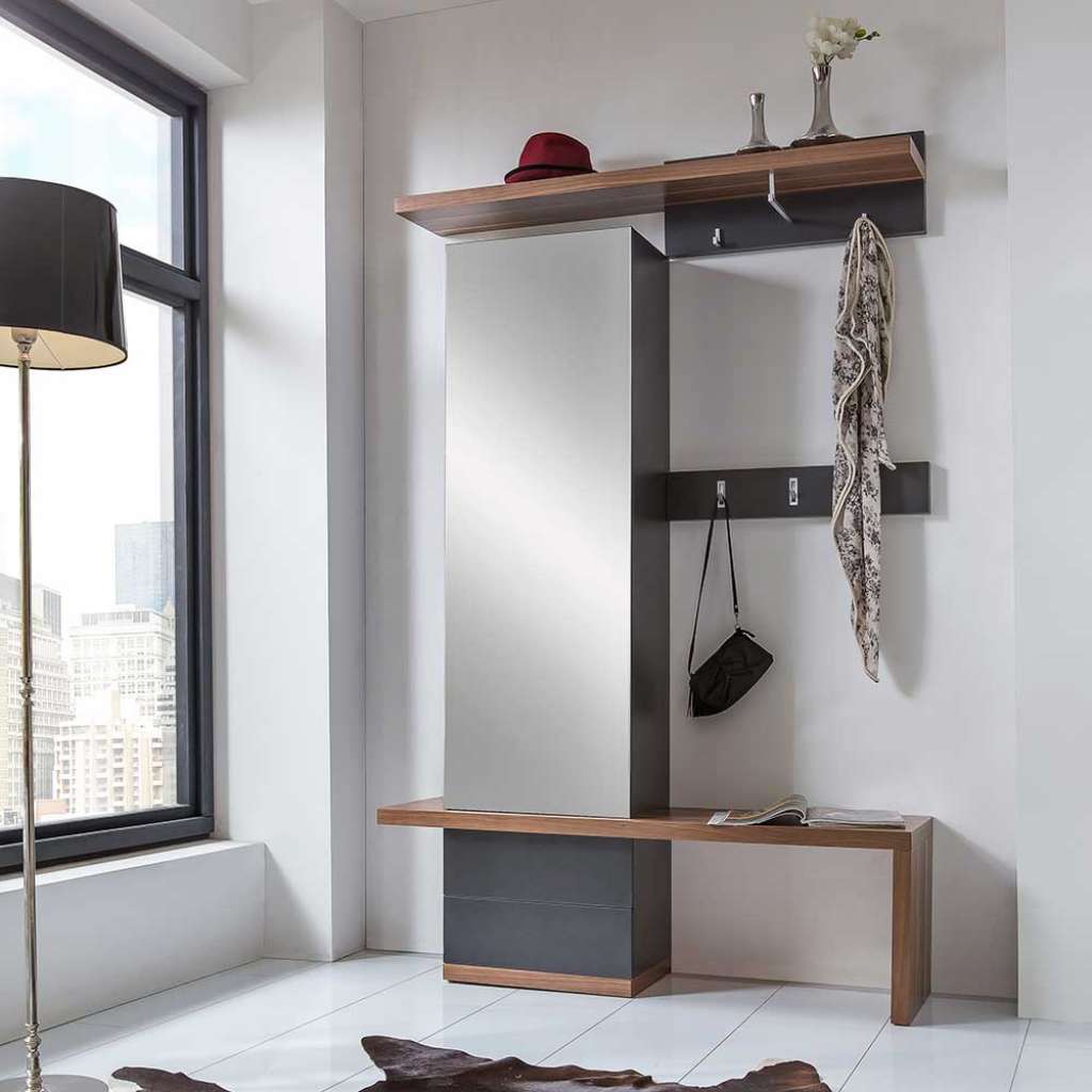 Flurgarderobenset in Granit Grau Nussbaum furniert (4-teilig)