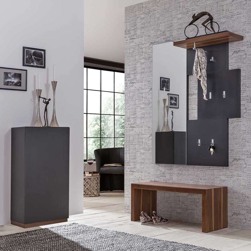 Garderobenmöbel Set mit Nussbaum furniert Granit Grau (6-teilig)