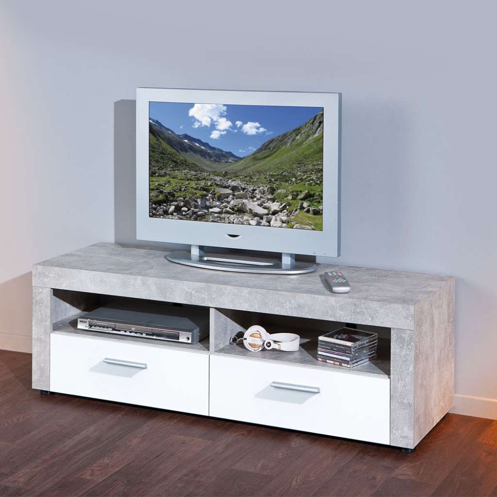 TV Board in Grau Betonoptik Weiß