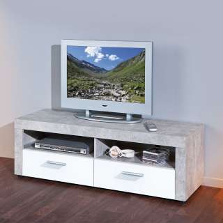 TV Board in Grau Betonoptik Weiß