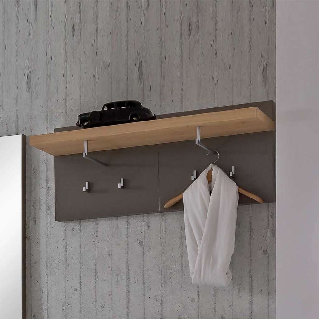 Wandgarderobe in Wildeiche Grau Braun
