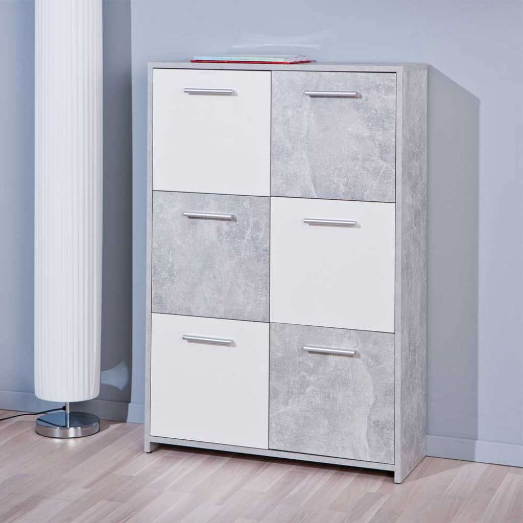 Kommode mit 6 Türen Grau Weiß