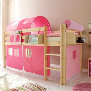 Hochbett für Kinder Tunnel und Vorhang in Pink Rosa