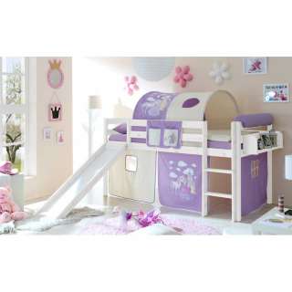 Kinder Hochbett im Prinzessin Design Lila Beige