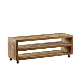 Massivholz TV Ragel aus Teak mit Rollen