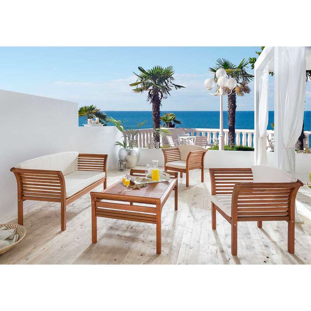 Loungemöbel Sitzgruppe Loungeset aus Eukalyptus Massivholz geölt (4-teilig)