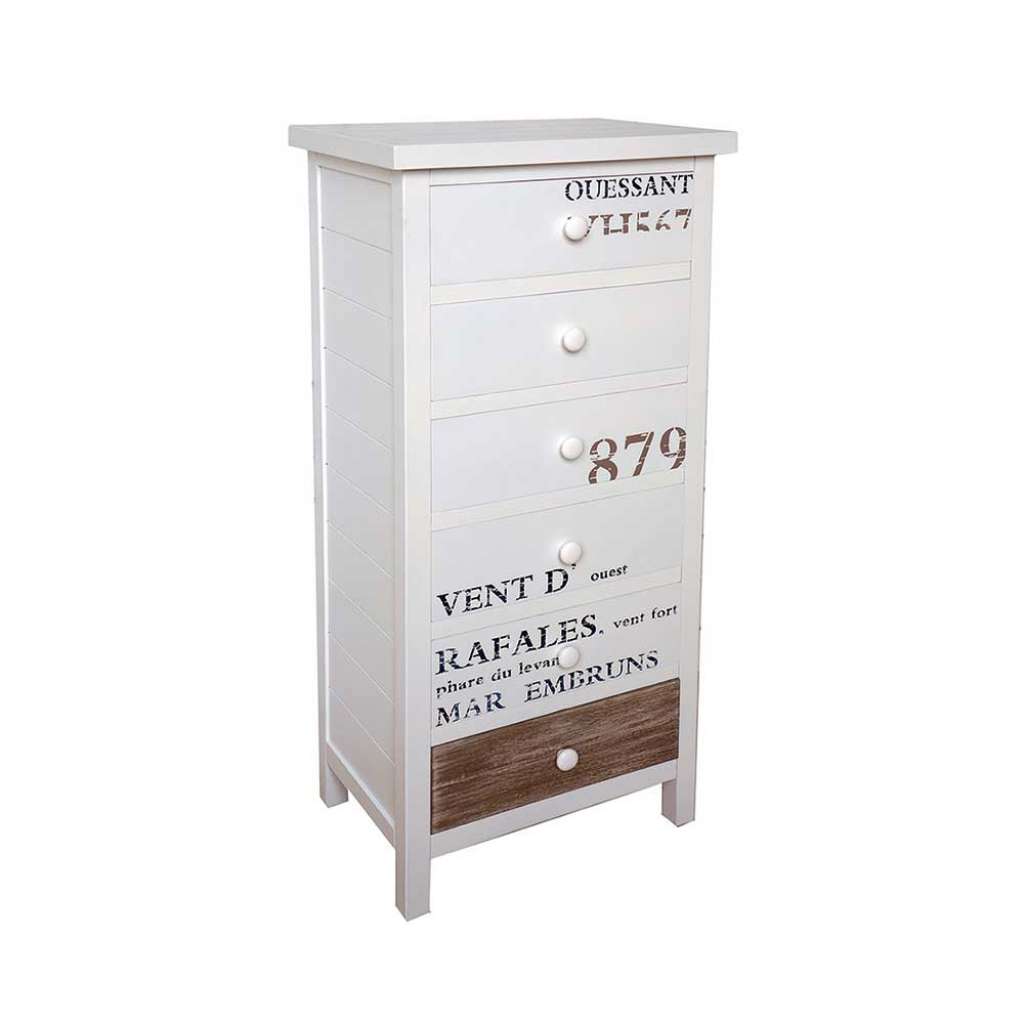 Hochkommode mit Schubladen Schrift Print