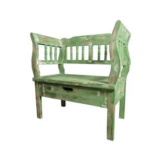 Shabby Sitzbank in Grün Armlehnen