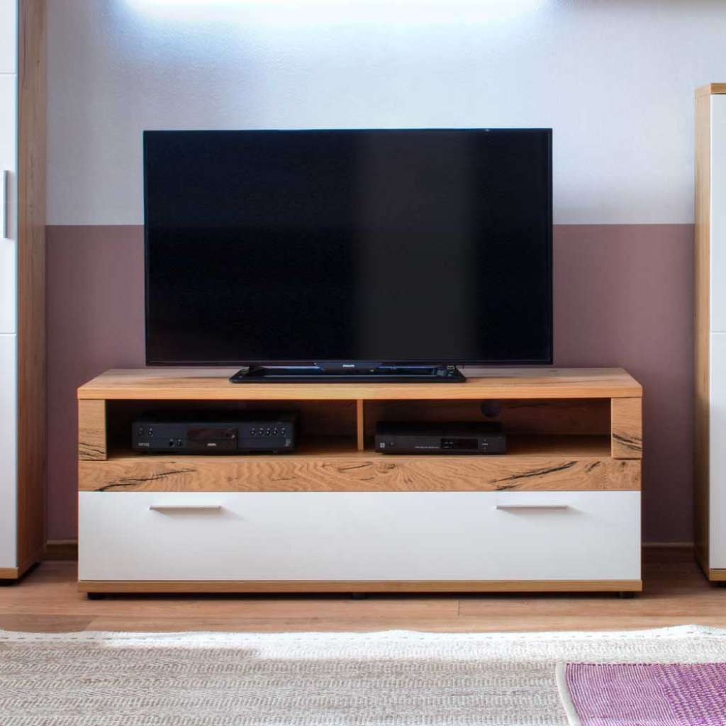 TV Board in Weiß Eiche 150 cm