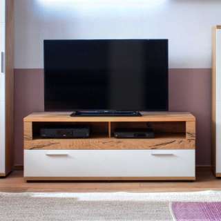 TV Board in Weiß Eiche 150 cm