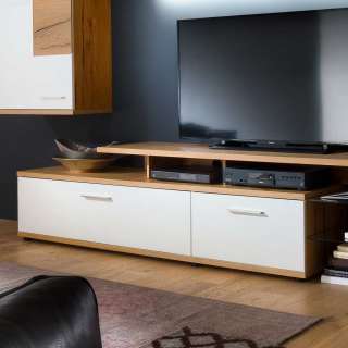 TV Board in Weiß Eiche furniert 180 cm breit