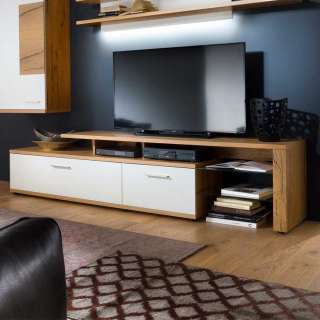 TV Lowboard mit Eiche furniert  Weiß 240 cm