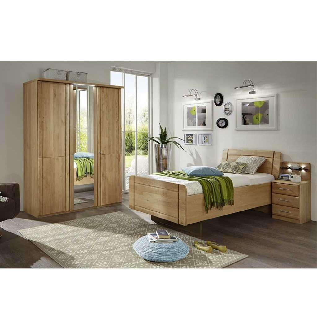 Schlafzimmer Set aus Erle Bett 120x200 (3-teilig)